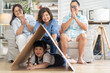 © Art_Photo - Portrait of happy love family asian father and mother playing with adorable asian kid girl.daughter, care, insurance.Happy family moments good time love with grandparents.Love of big family