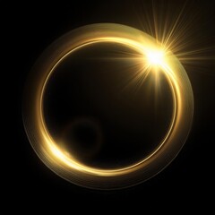 gold circle lens flare with black blank background