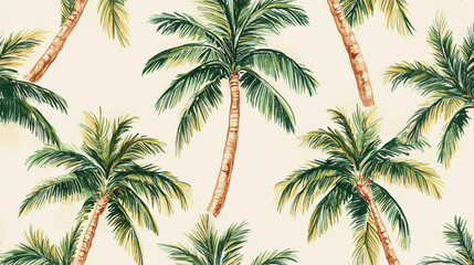 Wall Mural - Illustration of Palm Tree pattern on a light beige background