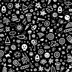 Seamless fun line doodle Black pattern