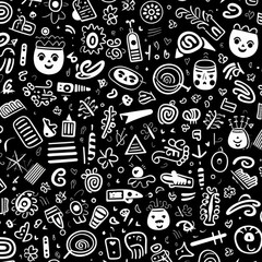 Seamless fun line doodle Black pattern