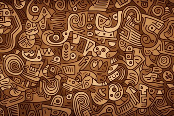 Seamless fun line doodle Brown pattern