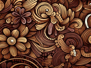 Seamless fun line doodle Brown pattern