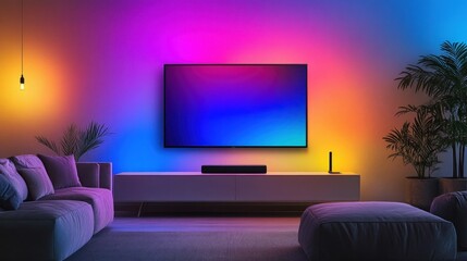 Poster - Modern Living Room with Colorful Ambient Lighting