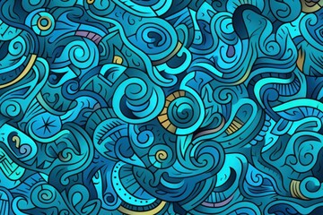 Seamless fun line doodle Cyan pattern