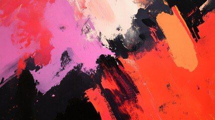 Sticker - Abstract Art with Black, Pink, Orange, and Red Strokes