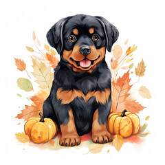 Beautiful Rottweiler Watercolor Clipart, Dog Colored Design for Your Corporate and Business Graphic Resource or Creative Project, Ai Generative