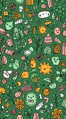 Seamless fun line doodle Green pattern