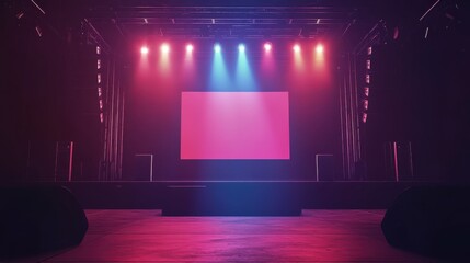 spotlight and speaker on the truss system on blank white stage
