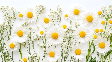 Wall Mural - A Field of Vibrant Daisies in Bloom Against a Pure White Background