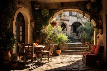 Wall Mural - Historic mediterranean city architecture outdoors furniture.