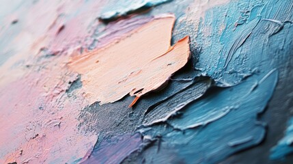 Wall Mural - Close-up of Textured Abstract Painting with Pink, Blue, and Gray Hues