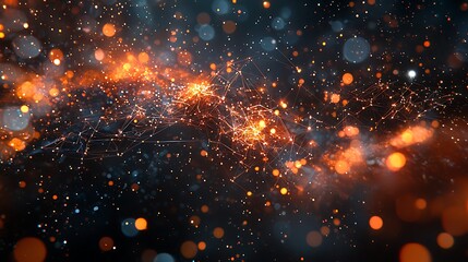 An abstract network with glowing particles and bokeh, creating a sense of interconnectedness and digital wonder.