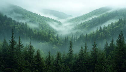 Wall Mural - majestic mountain peak in fog, beauty in nature generated by ai