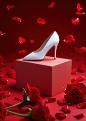 Wall Mural - High heels packaging  rose footwear flower.