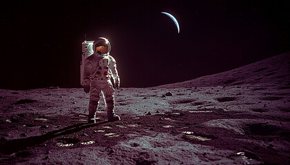 Wall Mural - astronaut explores galaxy, space shuttle orbits dark night generated by ai