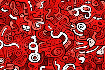 Seamless fun line doodle Red pattern