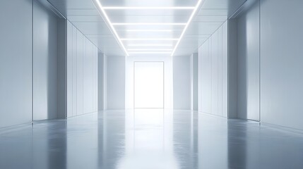 Canvas Print - Bright and Empty Hallway of Modern Office Building with Minimal Design