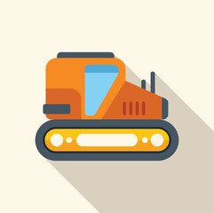 Canvas Print - Orange bulldozer excavating, designed in a flat design illustration style with a long shadow