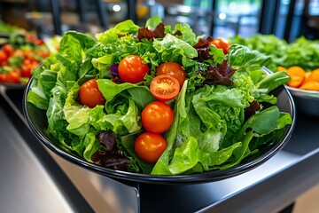 Canteen salad, crisp lettuce, flavorful dressings offer a light and healthy choice