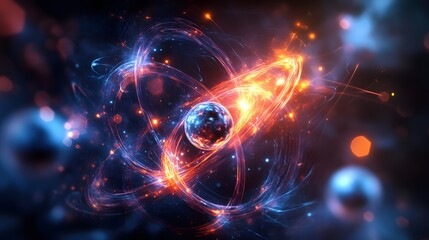 Wall Mural - 7. Abstract visualization of a dangerous atom with swirling, glowing molecules