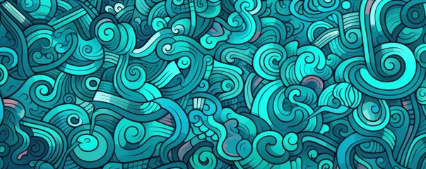 Seamless fun line doodle Turquoise pattern