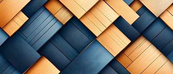 Wall Mural - Abstract Geometric Wood Pattern in Blue and Gold.