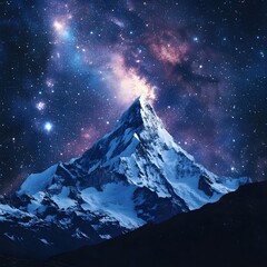 Wall Mural - Snow mountain peak under majestic starry galaxy image