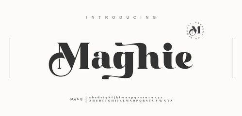 Maghie Minimal font creative modern alphabet. Typography with elegant regular and number. minimalist style fonts set. vector illustration