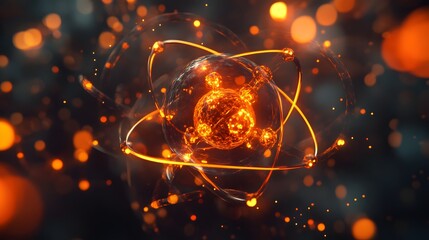 Wall Mural - 4. Close-up view of a toxic atom with dynamic, glowing molecular bonds