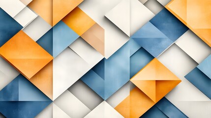 Canvas Print - Abstract Geometric Pattern with Blue, Orange, and White Triangles.