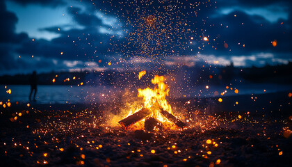 Wall Mural - glowing bonfire burning bright in the dark night generated by ai