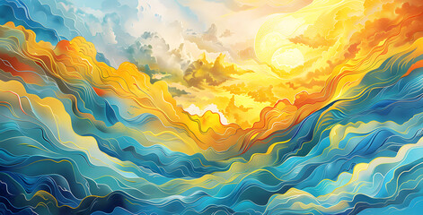 Wall Mural - Sky, sun and clouds. Digital painting, 