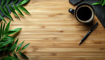 Canvas Print - Coffee cup on rustic wood table in office generated by AI