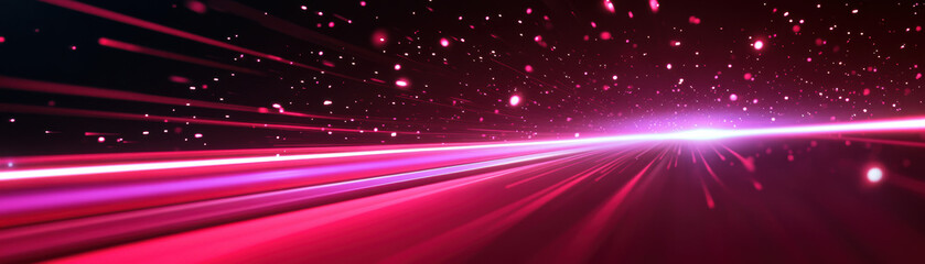 Poster - Futuristic light streaks with vibrant pink and red hues, representing speed and motion in a dynamic abstract digital background.