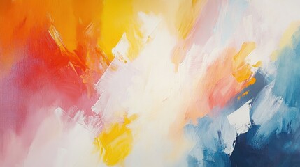 Sticker - Abstract Painting with Orange, Yellow, Pink, White, and Blue Colors