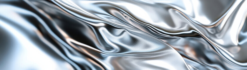 Poster - Abstract background of smooth, shiny metallic fabric with flowing curves and reflective surfaces.