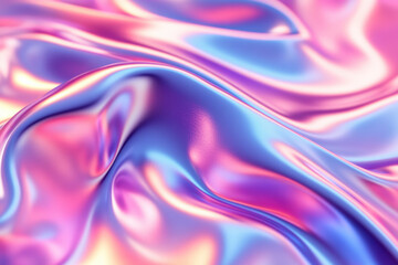 Poster - Vibrant, glossy abstract background with smooth, iridescent folds and gradient colors, creating a mesmerizing and surreal visual effect.