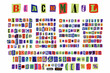 © djjeep_design - Blackmail Ransom Anonymous Notes Collage Style Font Vector Alphabet. English Latin Colorful Criminal Letters, Numbers and punctuation symbols. Cut out ransom kidnapper Letters