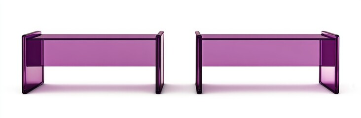 Poster - Crystal flying rectangle icon holographic purple glossy cube. Plastic acrylic shape, different angles futuristic reflective design object.
