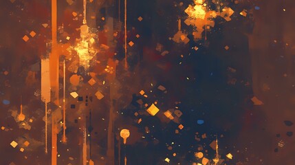 Poster - Abstract digital artwork featuring warm orange and deep blue tones, with geometric shapes and glowing light effects. Ideal for backgrounds, design, and modern art themes.