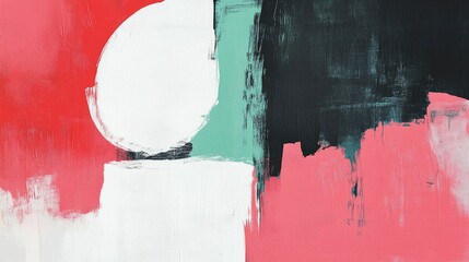 Wall Mural - Abstract Painting with Red, White, Teal, and Black Colors