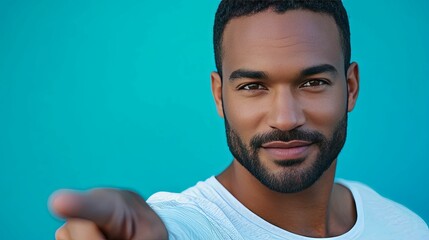 Wall Mural - Close-up Portrait of a Man Pointing with a Confident Expression