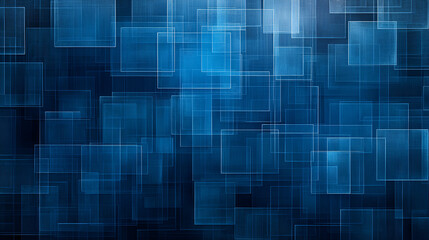 Poster - Abstract blue geometric design featuring overlapping rectangles and squares, conveying depth and modern aesthetics in a digital art style