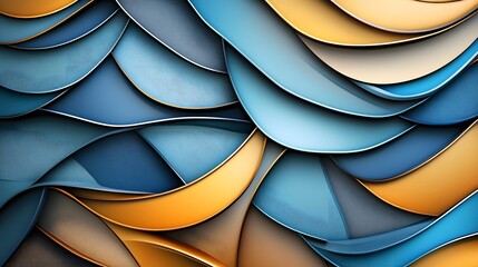 Poster - Abstract Blue and Gold Curved Shapes Background.