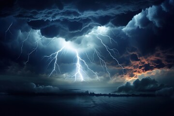 Wall Mural - Dark cloud thunderstorm lightning outdoors.