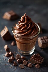 Triple chocolate mousse in a glass cup