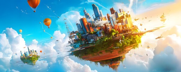 Canvas Print - Floating City in the Clouds.