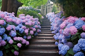 Canvas Print - Hydrangea garden architecture outdoors flower.