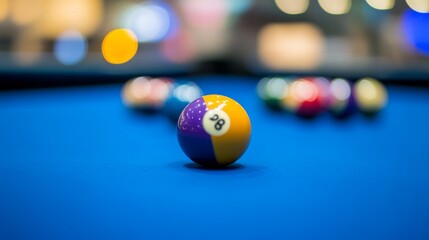 Colorful Billiard Ball on Blue Felt